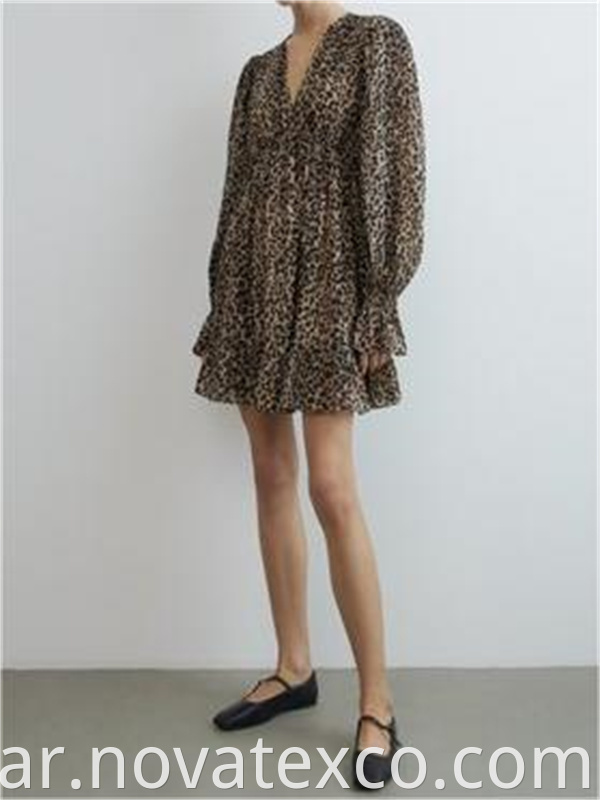 V Neck Leopard Print Layered Short Skirt